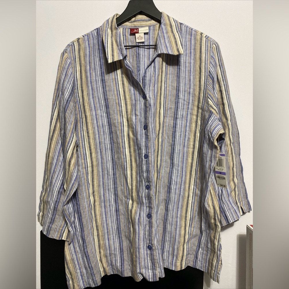 New JM COLLECTION LINEN Top Sz 18 Button 3/4 Sleeve Shirt